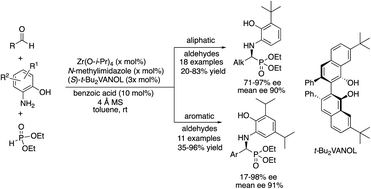 Zirconium-catalyzed asymmetric Kabachnik-Fields reactions of aromatic and aliphatic aldehydes