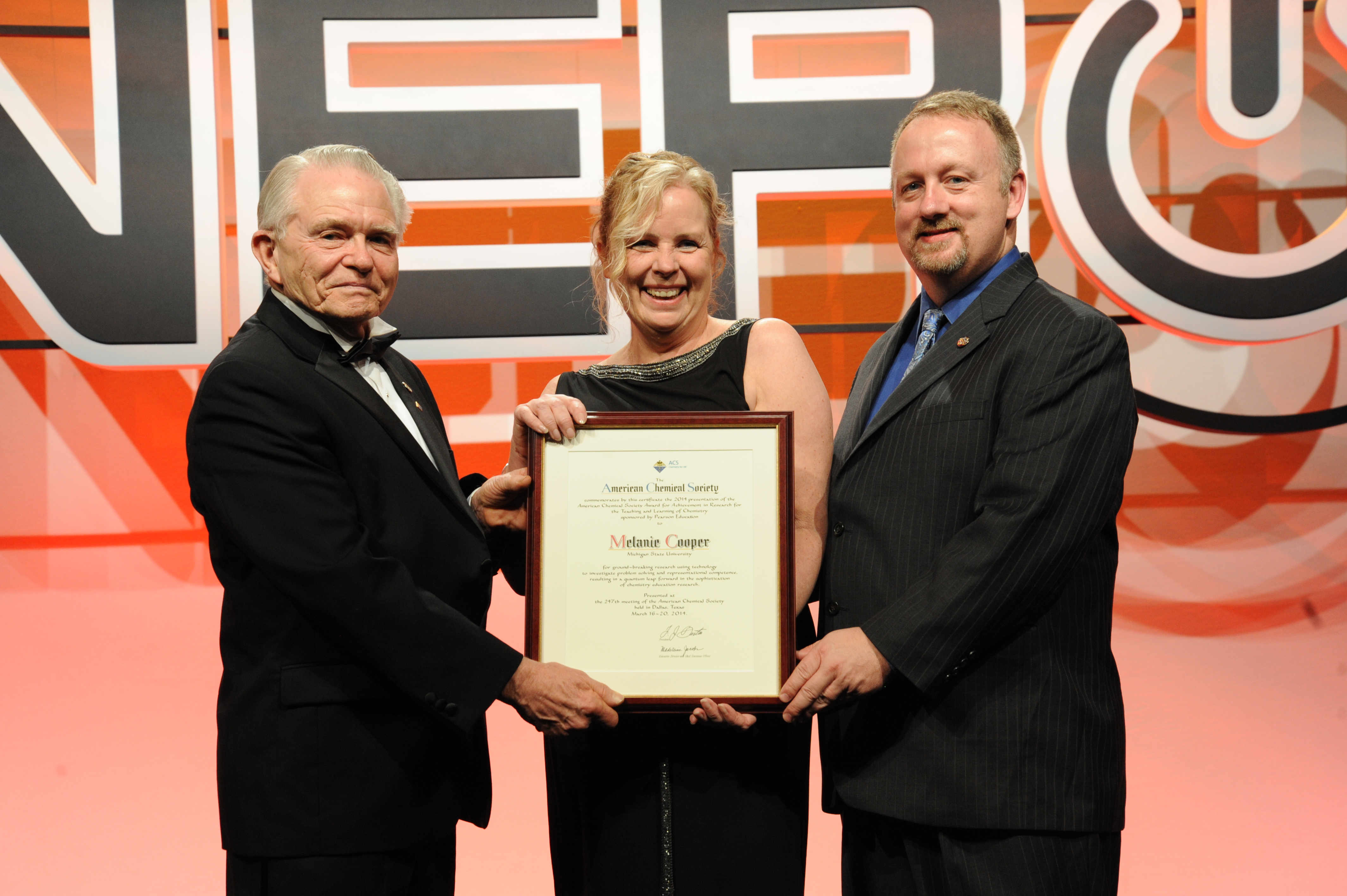 Dr. Melanie Cooper accepts the Award for Achievement in Research for the Teaching and Learning of Chemistry