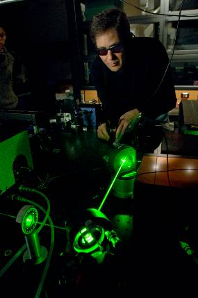 Dantus’s research focuses include understanding and controlling chemistry under intense laser field radiation, biomedical imaging and sensing, and development of novel spectroscopic approaches. Credit: Kurt Stepnitz