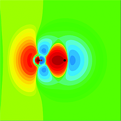 Electron density map of the <sup>1</sup>∑<sup>+</sup> state of HCl calculated using a CASSCF wavefunction and the vqz basis set.