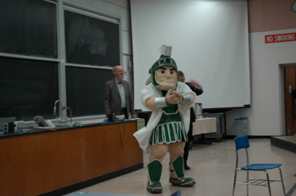 Sparty in a lab coat.
